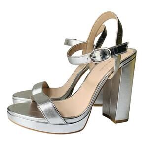STUART WEITZMAN Dancer Block 120 Platform Sandal 9.5B Silver Metallic VGUC